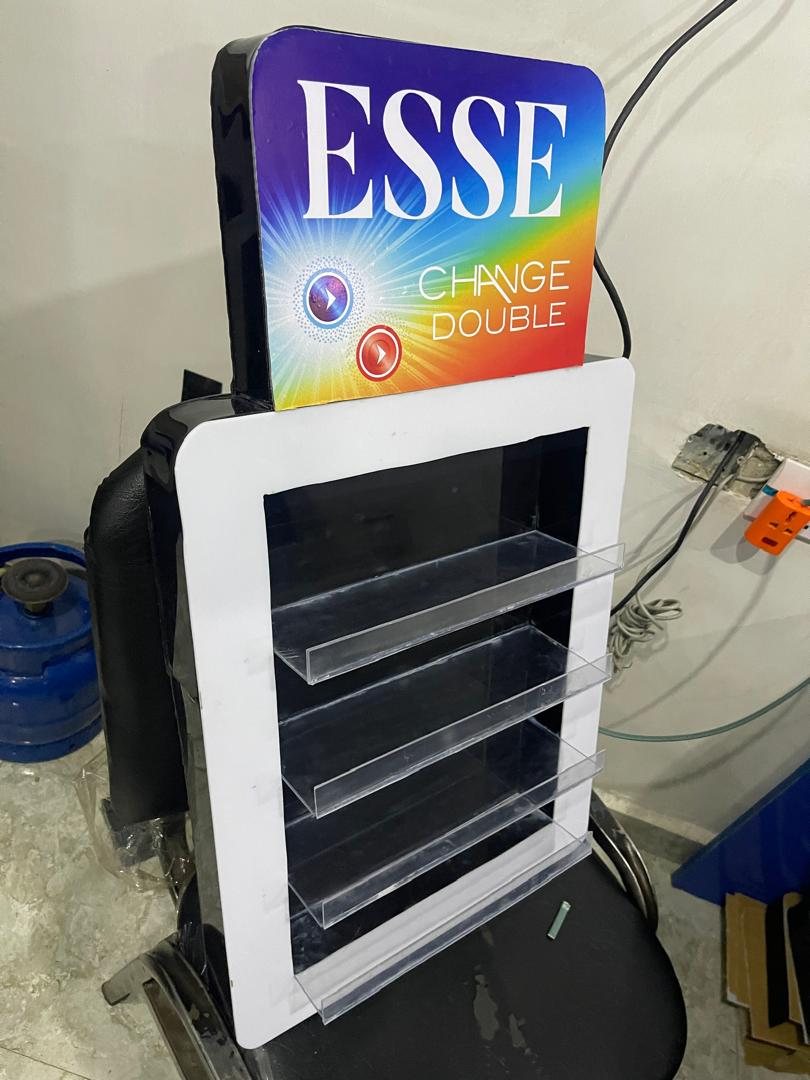 The Esse counter display on the bench during build, lights not yet fitted.