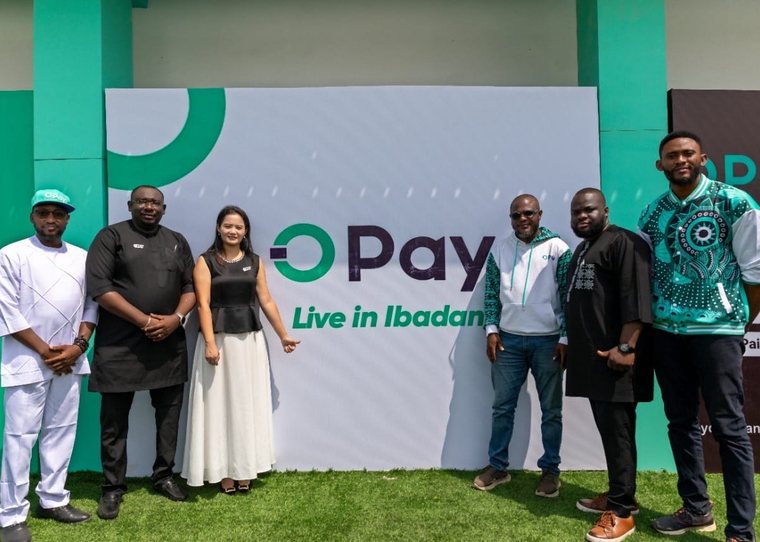 The OPay team in front of a Live in Ibadan launch backdrop.